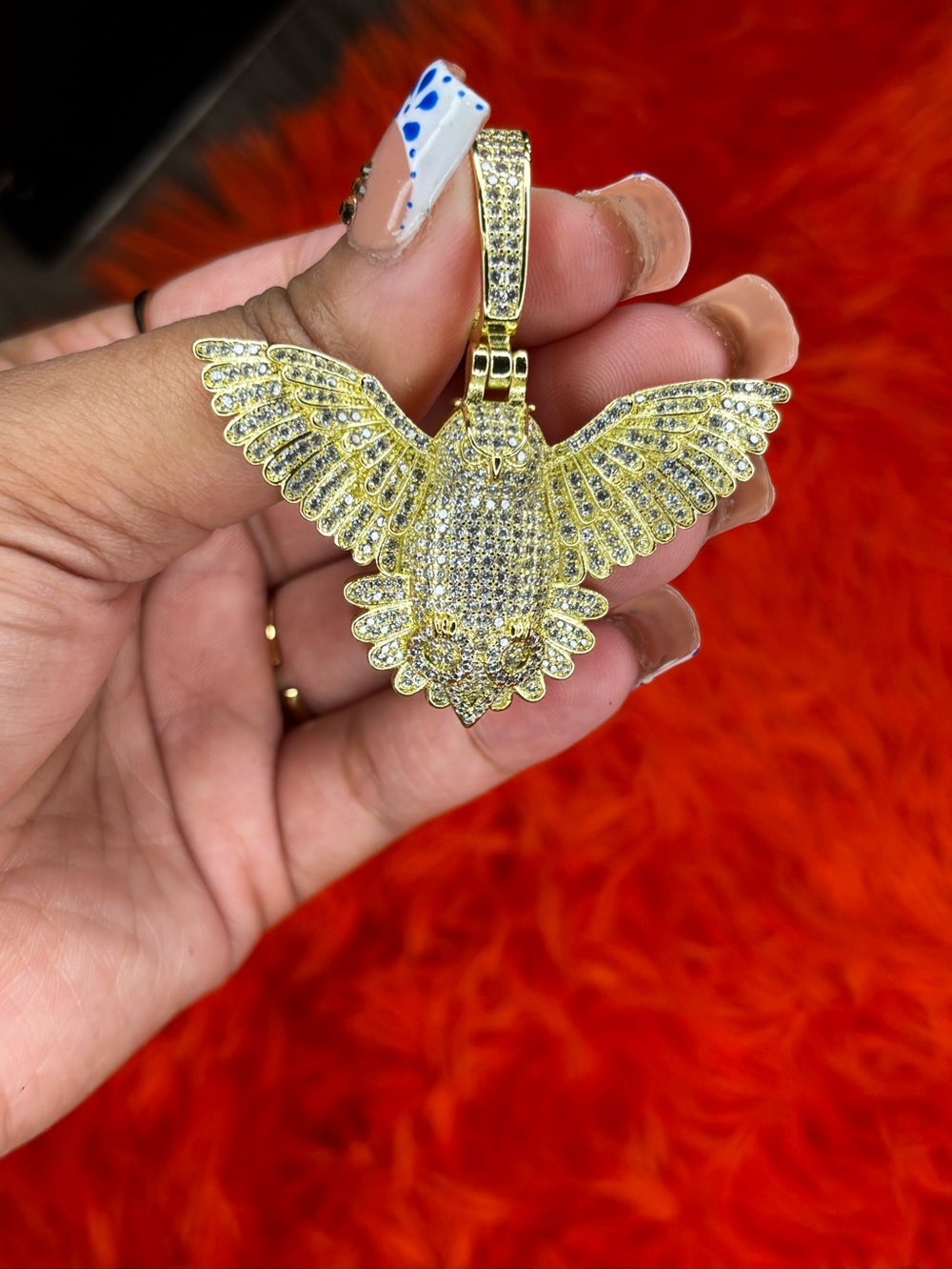 Gold Crystal Eagle Pendant Necklace -Men’s Jewelry
